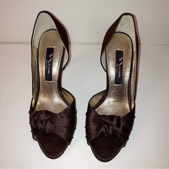 Nina Mocha Mousse Satin Heels Winter Wedding Formal Cocktail Designer Shoes 6 - Picture 13 of 17